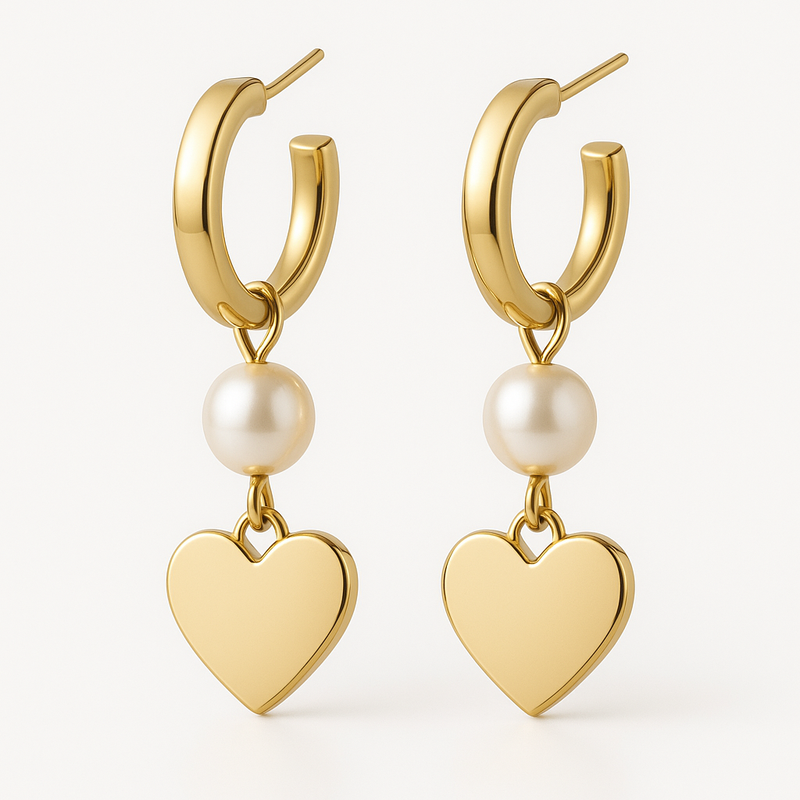 Trendy Personalized Pearl Earrings: Custom Gold Hoop Earrings & Waterproof Stainless Steel Heart Charm Earrings for Your Jewelry Brand