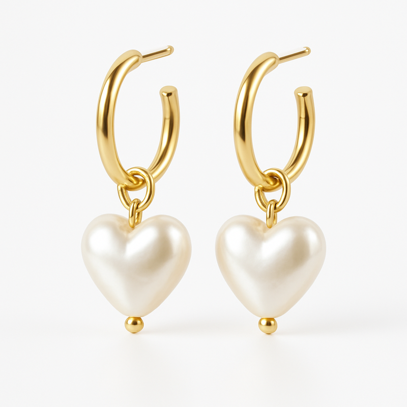 Custom Pearl Heart Charm Earrings, Dainty Gold Hoop Earrings, and Waterproof Stainless Steel Earrings: The Perfect Choice for Wholesale Jewelry Manufacturing