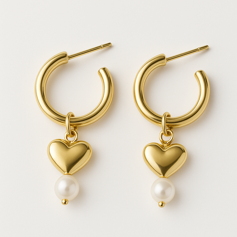 Trendy Personalized Pearl Hoop Earrings: Wholesale Manufacturing of Waterproof Gold Heart Charm and Dainty Stainless Steel Hoop Earrings for Jewelry Brands
