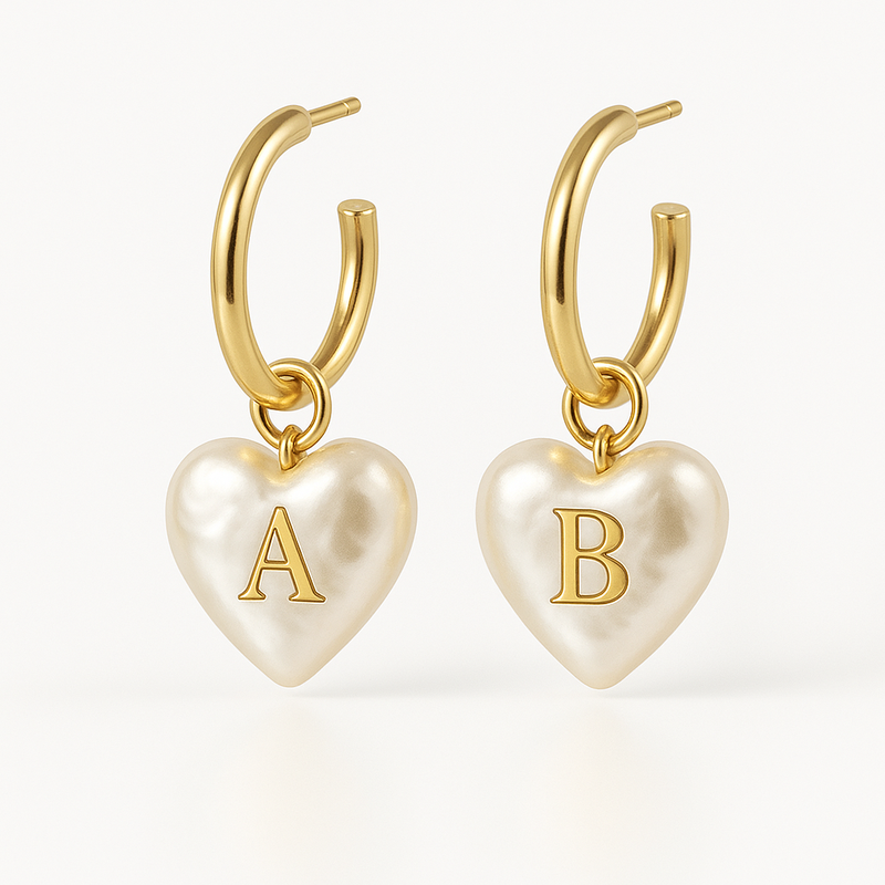 Trendy Personalized Pearl Heart Charm Earrings and Custom Dainty Gold Hoop Earrings for Wholesale Jewelry Manufacturing