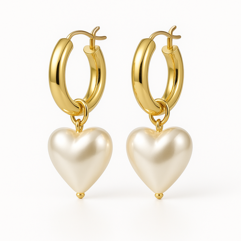 Trendy Personalized Pearl Heart Earrings and Custom Gold Hoop Earrings: Waterproof Stainless Steel Options for Wholesale Success