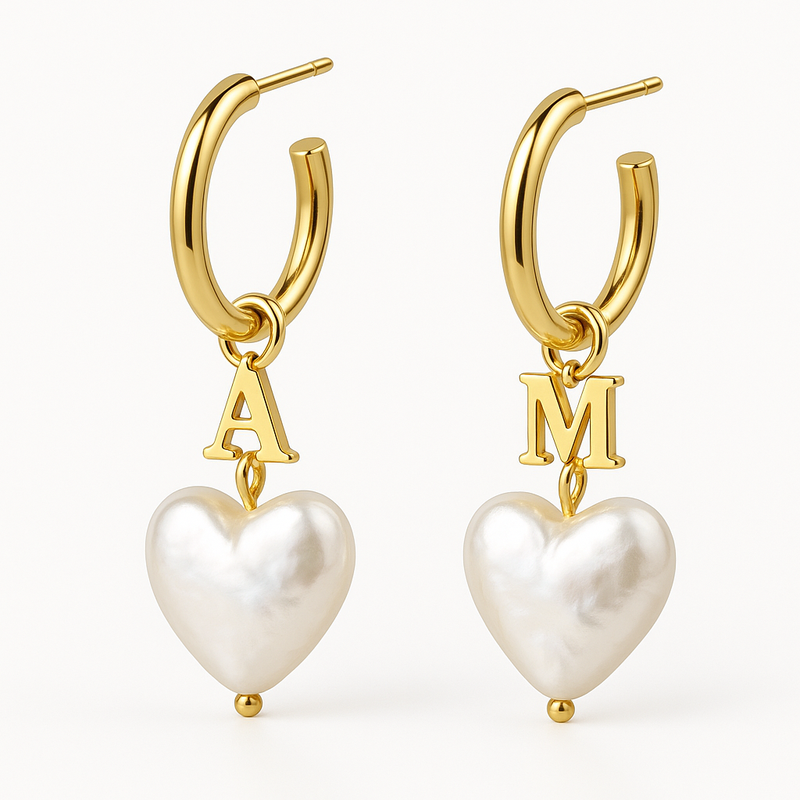Trendy Personalized Pearl Heart Earrings: Custom Gold Hoop Earrings & Waterproof Stainless Steel Charm Options for Business Growth