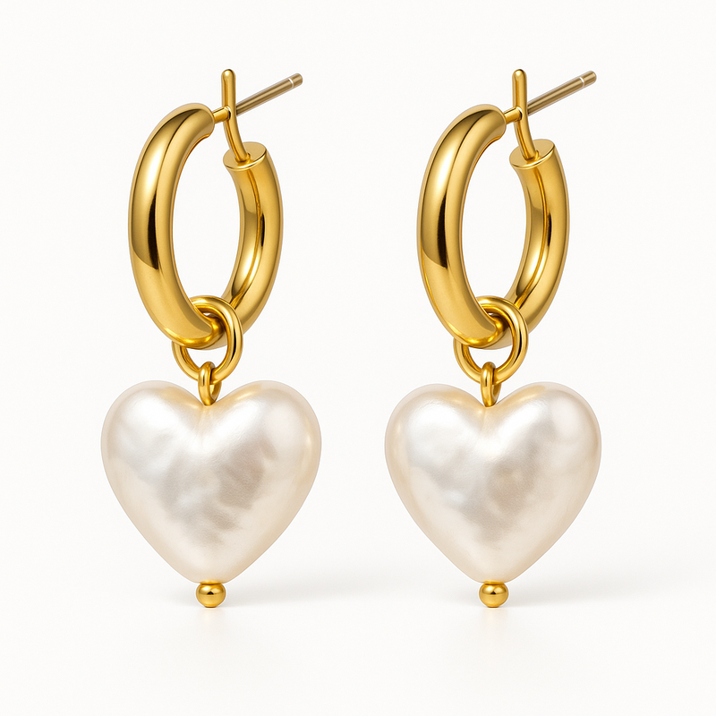 Trendy Personalized Pearl Heart Earrings: Custom Gold Hoop and Waterproof Stainless Steel Hoop Earrings for Wholesale Business Growth