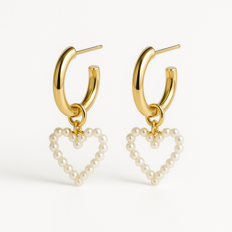 Trendy Dainty Gold Hoop Earrings: Elevate Your Brand with Personalized Pearl Heart Earrings and Waterproof Stainless Steel Charm Earrings