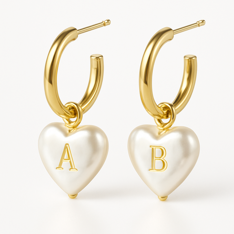 Trendy Personalized Pearl Heart Earrings & Custom Waterproof Stainless Steel Gold Hoop Earrings for Business Growth