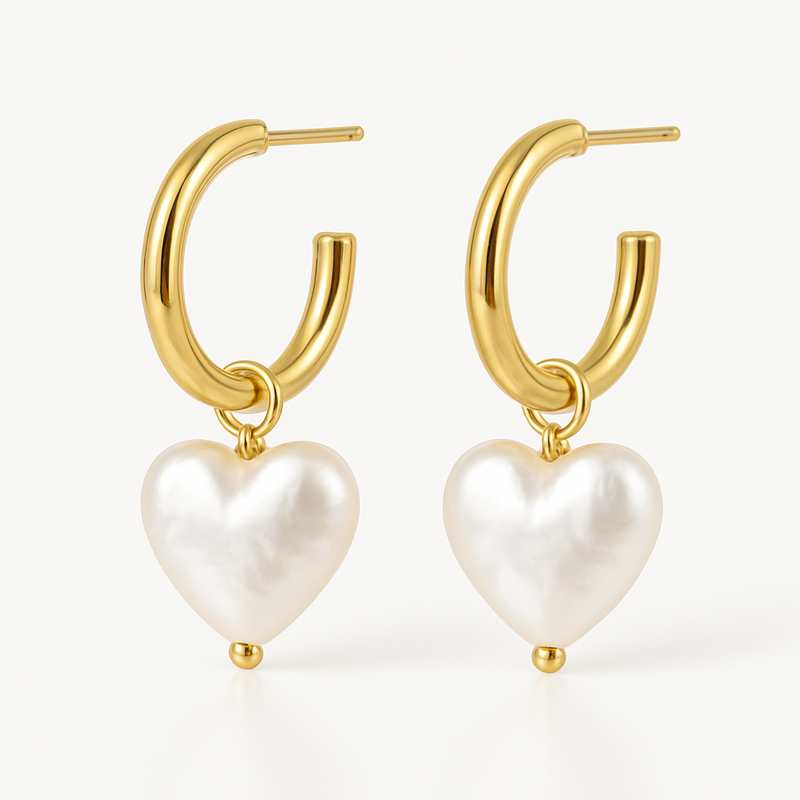 Trendy Personalized Pearl Heart Charm Earrings: Perfect for Customization with Dainty Gold and Waterproof Stainless Steel Hoop Designs