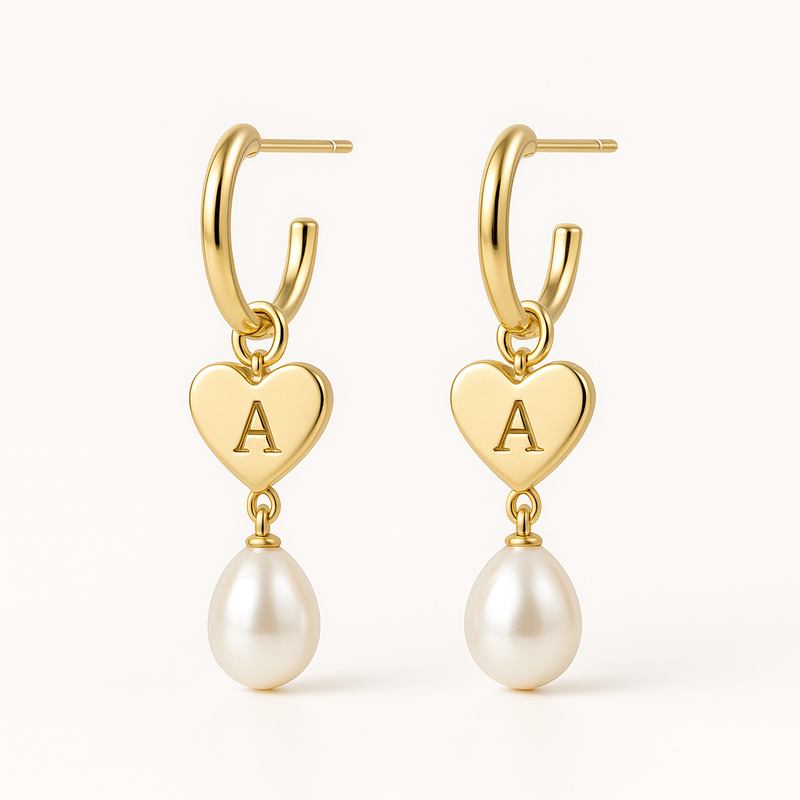 Trendy Personalized Pearl Heart Charm Earrings: A Must-Have for Customizable Dainty Gold Hoop & Waterproof Stainless Steel Designs