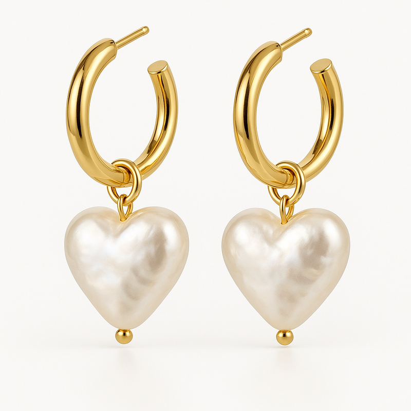 Trendy Personalized Gold Hoop Earrings: Custom Pearl Heart Charm and Waterproof Stainless Steel Options for B2B Jewelry Businesses