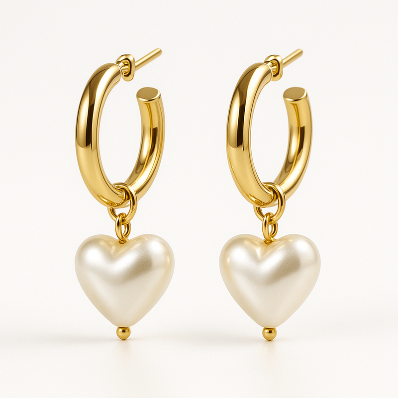 Trendy Personalized Gold Hoop Earrings: Elevate Your Jewelry Business with Dainty Pearl Heart Charms and Waterproof Stainless Steel Designs