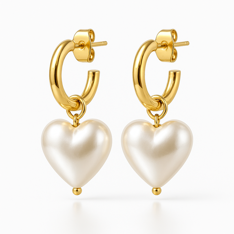 Custom Pearl Heart Charm Earrings: Elevate Your Collection with Trendy Gold Hoop Earrings and Waterproof Stainless Steel Options 6 Custom Pearl Heart Charm Earrings: Elevate Your Collection with Trendy Gold Hoop Earrings and Waterproof Stainless Steel Options