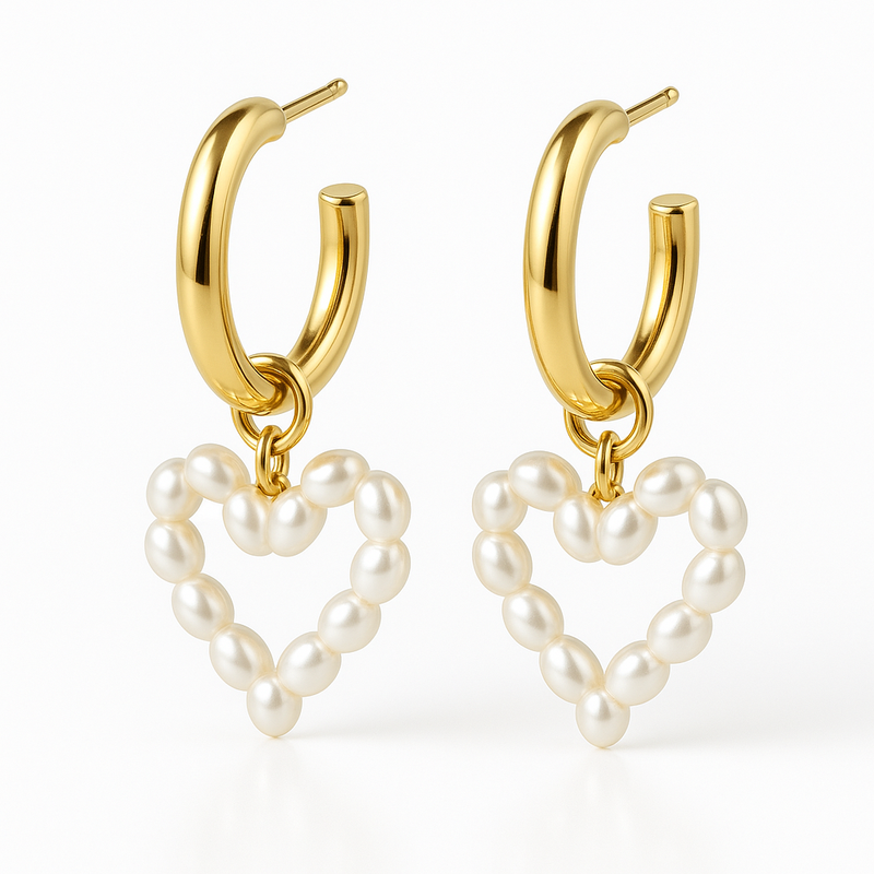 Trendy Dainty Pearl Heart Earrings and Custom Gold Hoop Earrings: Waterproof Stainless Steel Charm Earrings for Modern Jewelry Brands 8 Trendy Dainty Pearl Heart Earrings and Custom Gold Hoop Earrings: Waterproof Stainless Steel Charm Earrings for Modern Jewelry Brands