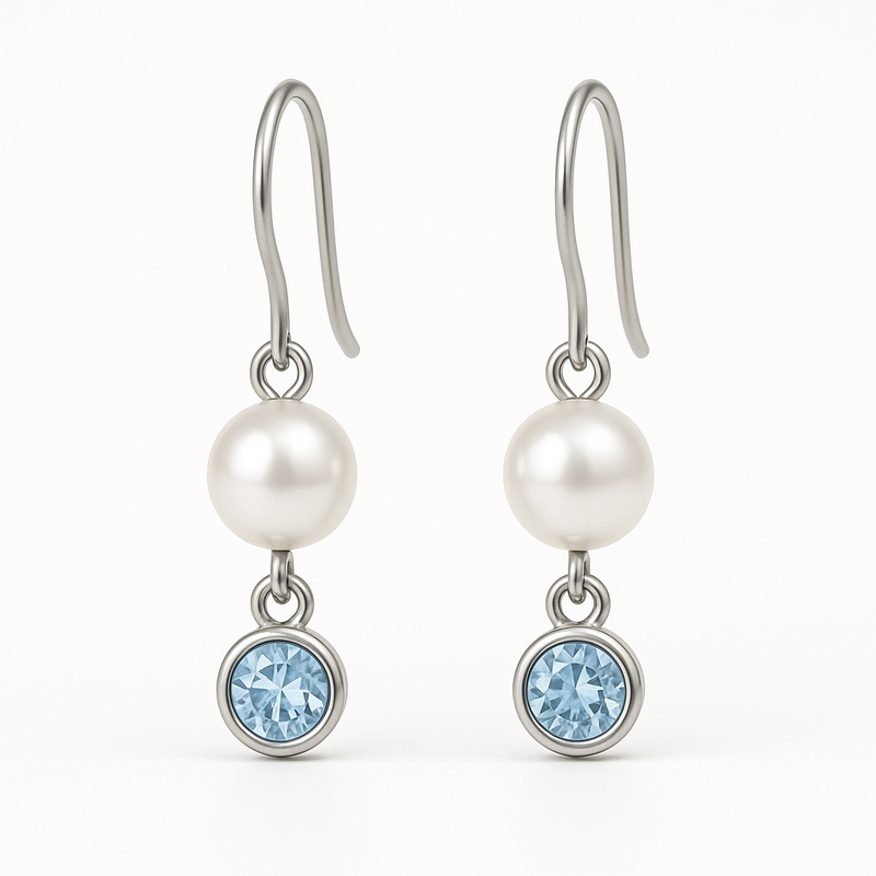 Elegant Minimalist Pearl Earrings and Birthstone Charm Drop Earrings: Customizable Stainless Steel Jewelry for Business Growth