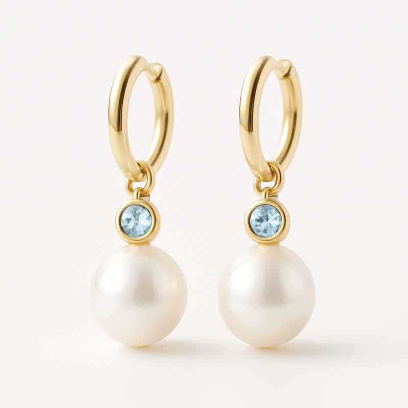 Elegant Minimalist Pearl Earrings with Birthstone Charm Drop 2 Elegant Minimalist Pearl Earrings with Birthstone Charm Drop