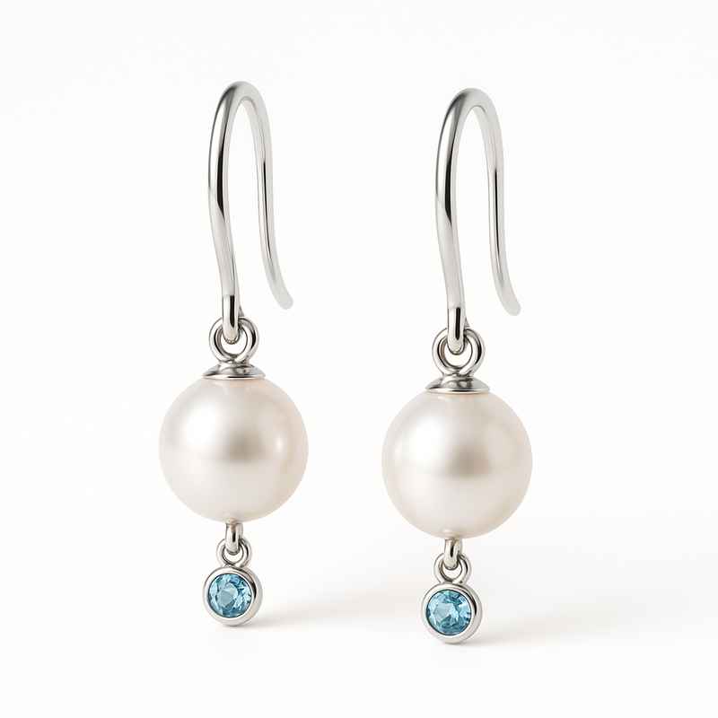 Elegant Minimalist Pearl Drop Earrings with Birthstone Charm 2 Elegant Minimalist Pearl Drop Earrings with Birthstone Charm