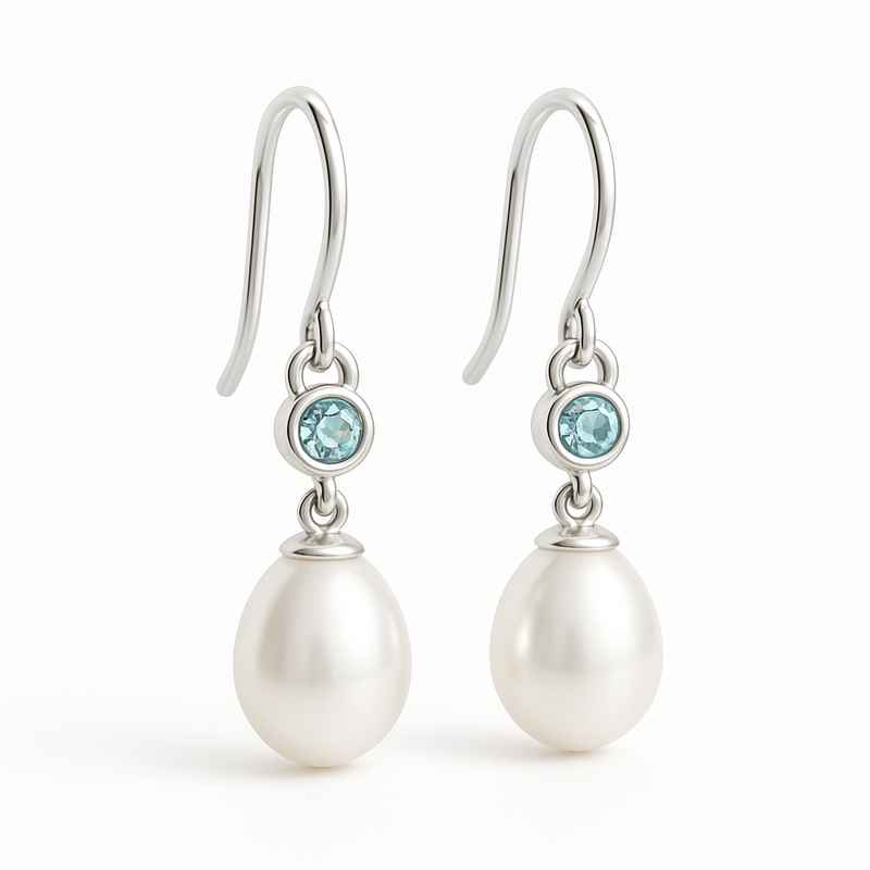 Elegant Minimalist Pearl Drop Earrings with Meaningful Birthstone Charm 1 Elegant Minimalist Pearl Drop Earrings with Meaningful Birthstone Charm