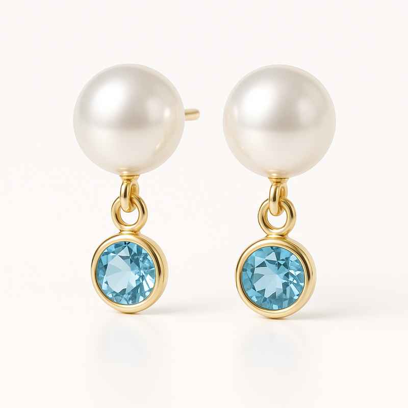 Elegant Minimalist Pearl Earrings with Birthstone Charm Drop 1 Elegant Minimalist Pearl Earrings with Birthstone Charm Drop