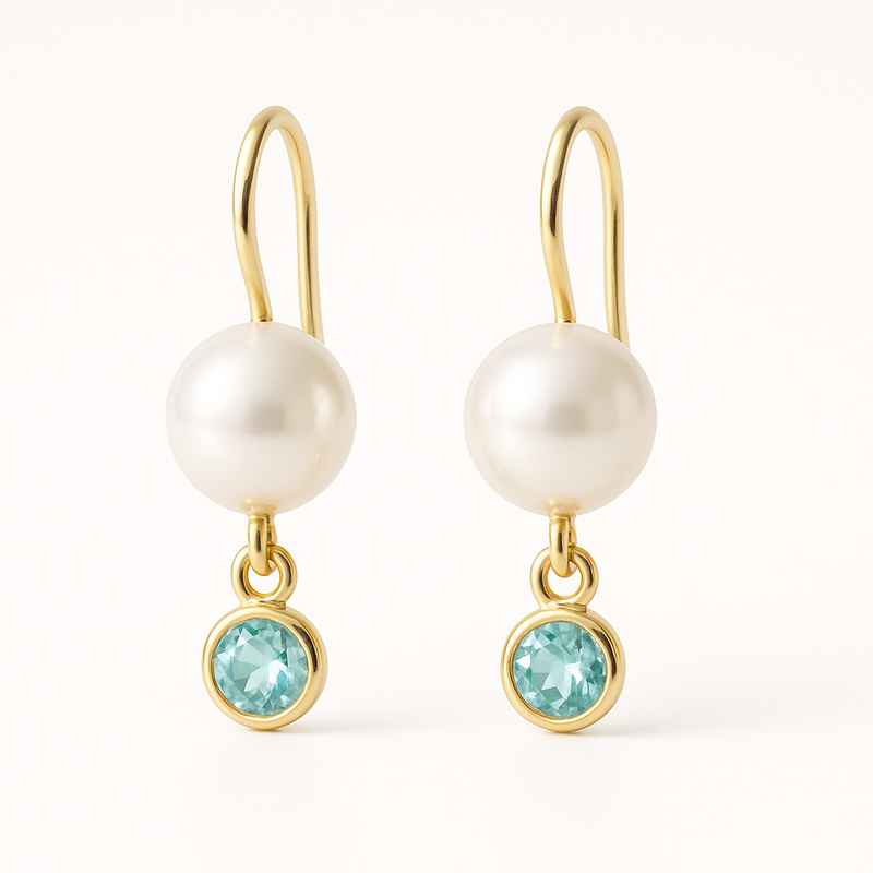 Elegant Minimalist Pearl Earrings with Birthstone Charm Drop 1 Elegant Minimalist Pearl Earrings with Birthstone Charm Drop