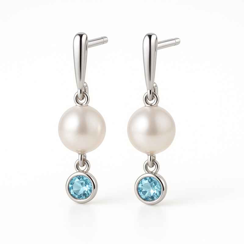 Elegant Minimalist Pearl Earrings with Birthstone Charm Drop 2 Elegant Minimalist Pearl Earrings with Birthstone Charm Drop