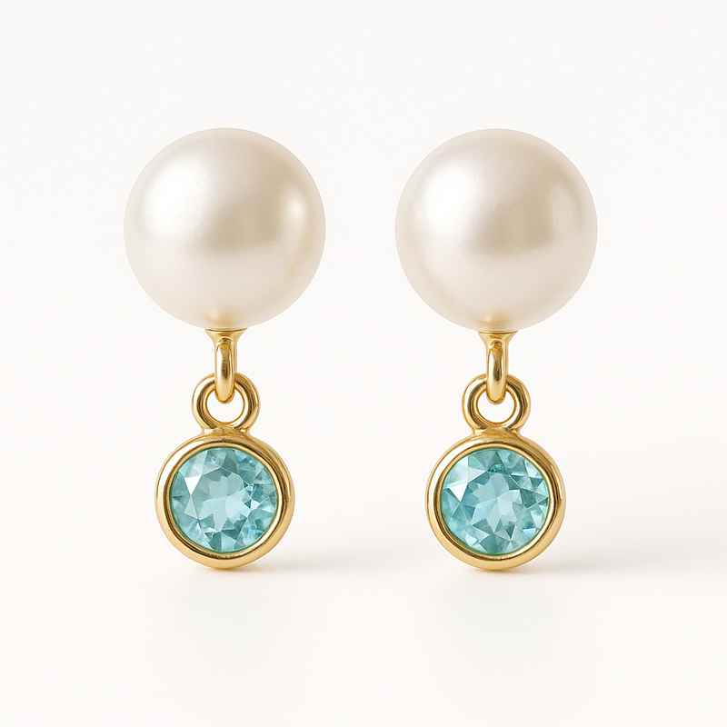 Elegant Minimalist Pearl Earrings with Birthstone Charm Drop