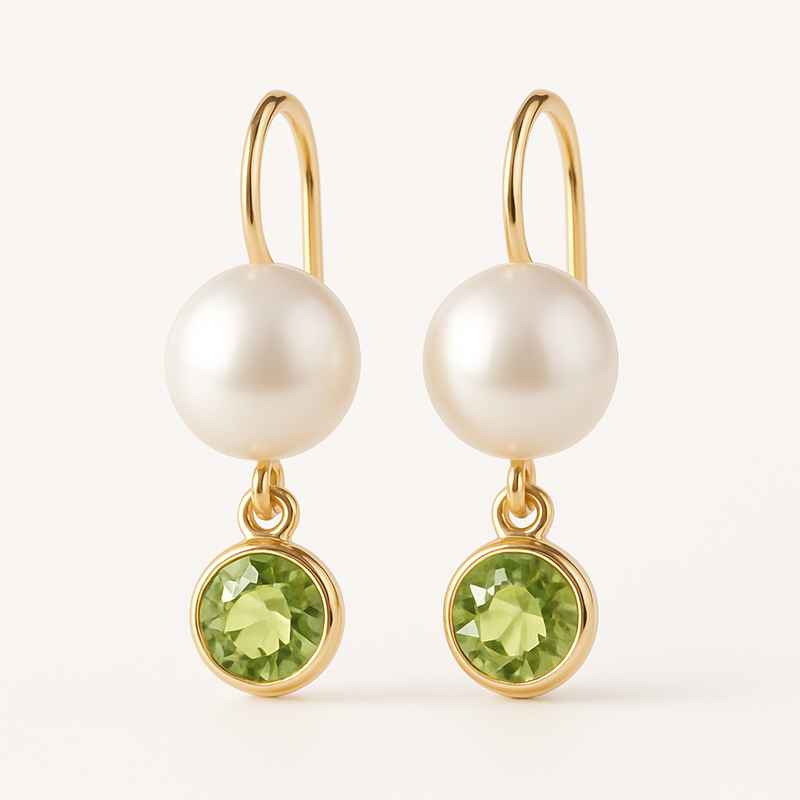 Elegant Minimalist Pearl Earrings with Birthstone Charm Drop