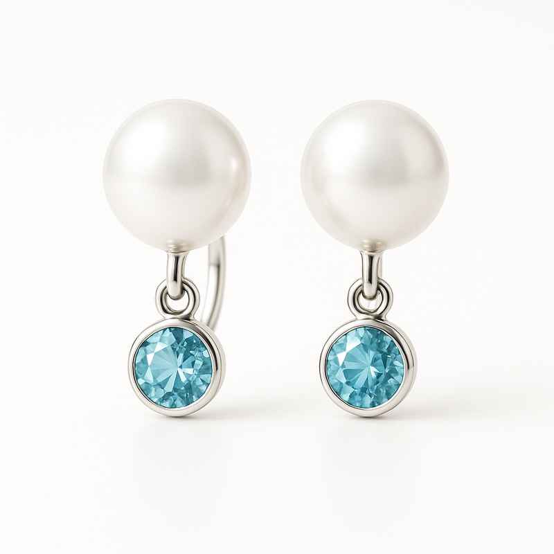 Elegant Minimalist Pearl Earrings with Birthstone Charm Drop Earrings