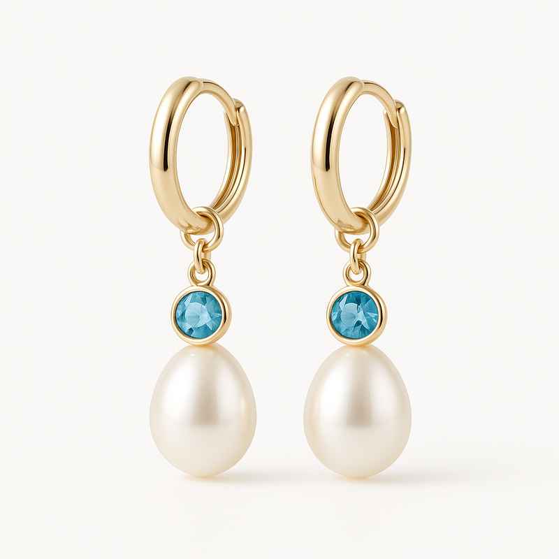 Elegant Minimalist Pearl Earrings with Birthstone Charm Drop Design