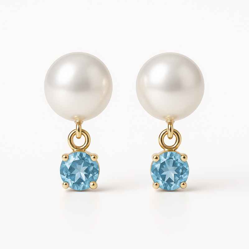 Elegant Minimalist Pearl Earrings with Birthstone Charm Drop Design