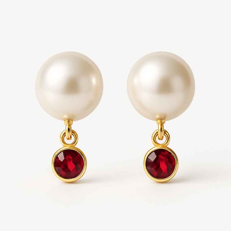 Elegant Minimalist Pearl Earrings with Birthstone Charm Drop Design