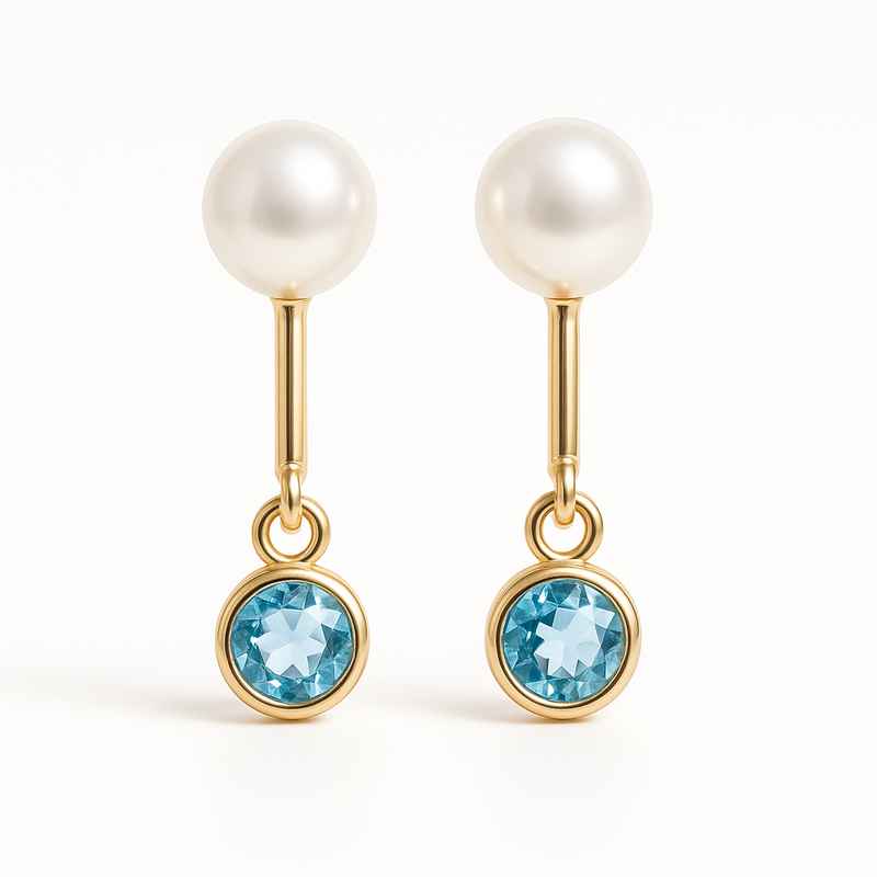 Elegant Minimalist Pearl Earrings with Birthstone Charm Drop