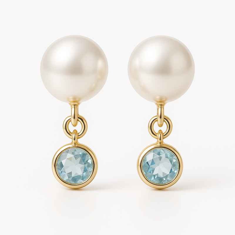 Elegant Minimalist Pearl Earrings with Birthstone Charm Drop