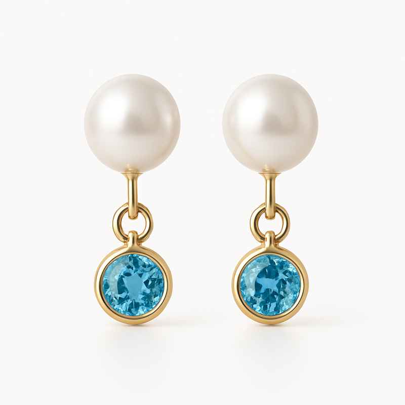 Elegant Minimalist Pearl Earrings with Birthstone Charm Drop Design