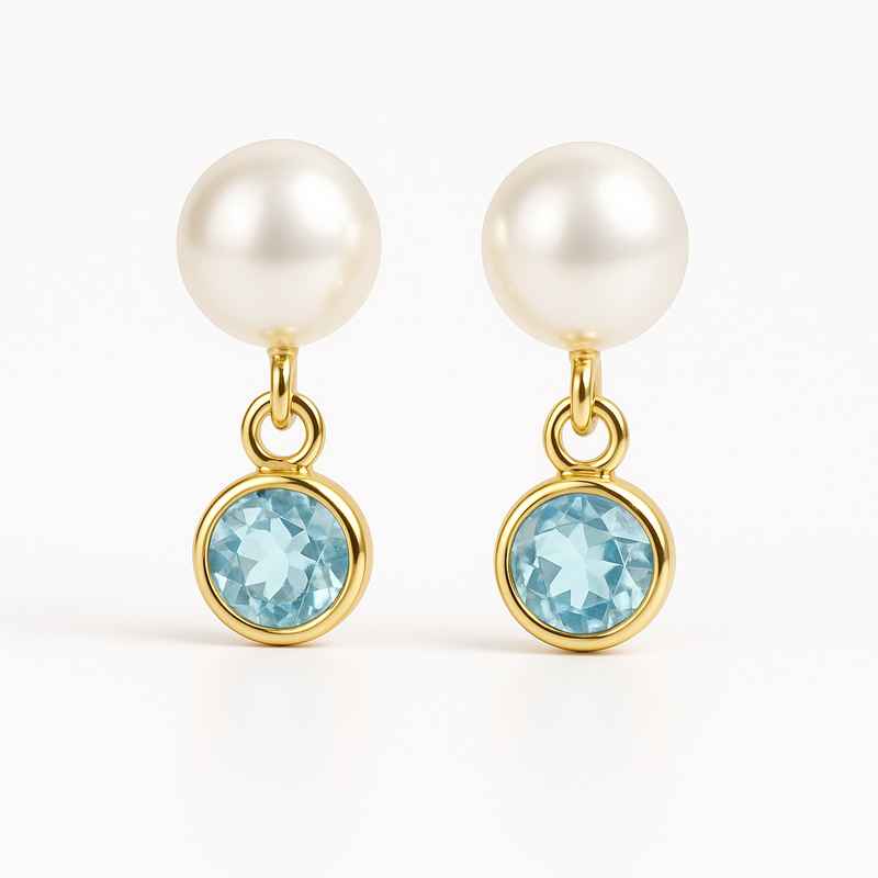 Elegant Minimalist Pearl Earrings with Birthstone Charm Drop 1 Elegant Minimalist Pearl Earrings with Birthstone Charm Drop