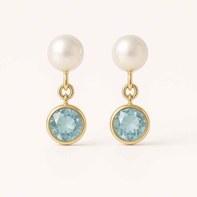 Elegant Minimalist Pearl Earrings with Birthstone Charm Drop 1 Elegant Minimalist Pearl Earrings with Birthstone Charm Drop