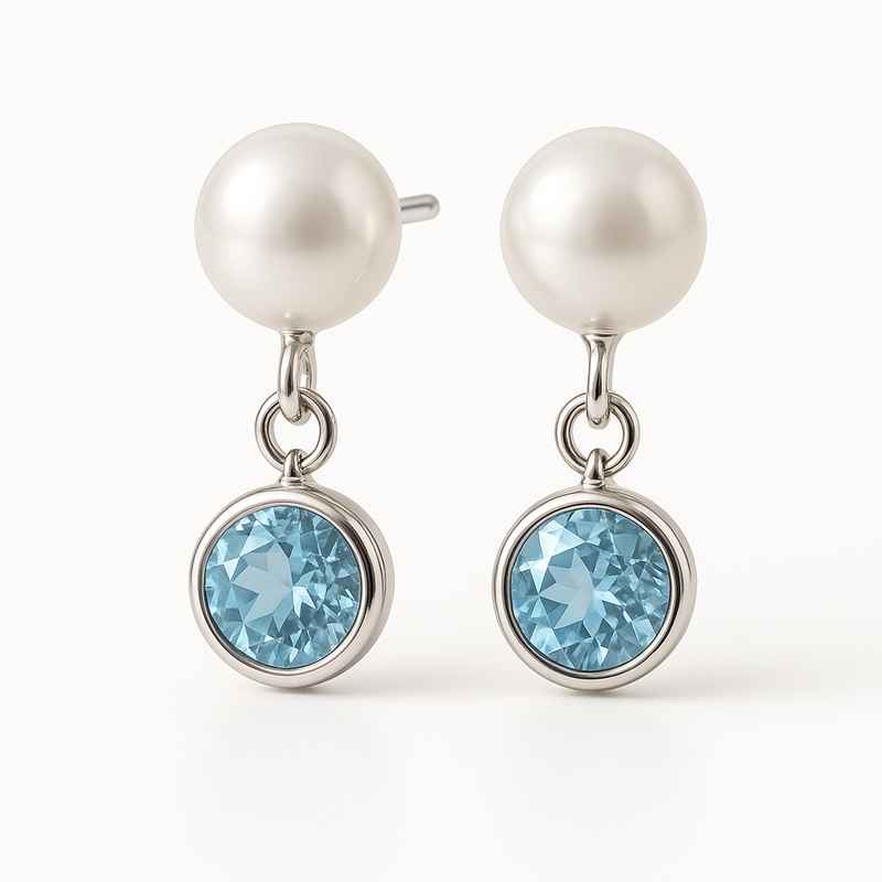 Elegant Minimalist Pearl Earrings with Birthstone Charm Drop