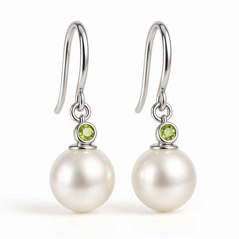Elegant Minimalist Pearl Drop Earrings with Birthstone Charm