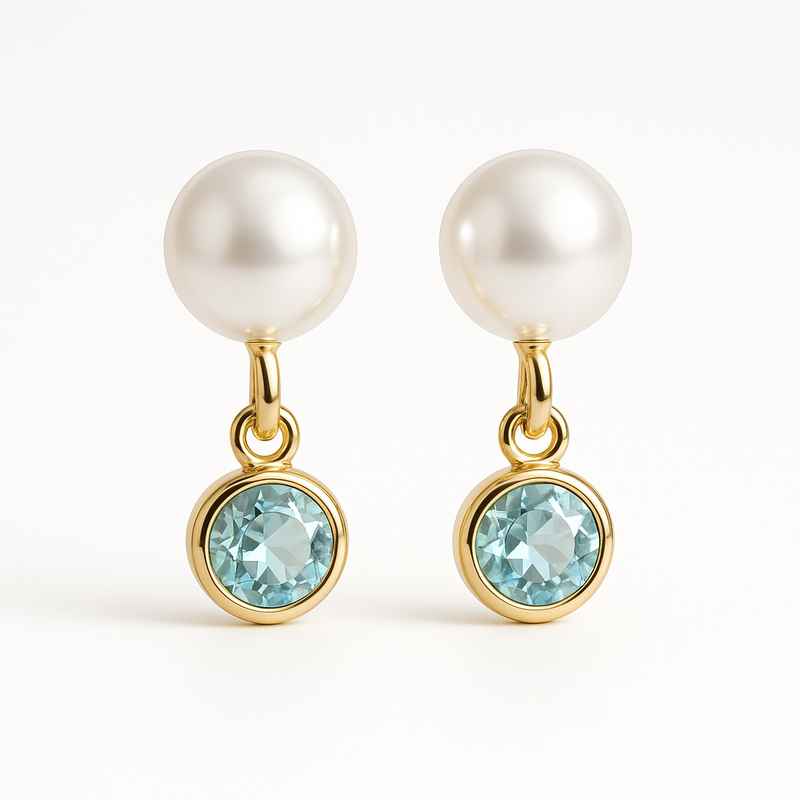 Elegant Minimalist Pearl Earrings with Birthstone Charm Drop 1 Elegant Minimalist Pearl Earrings with Birthstone Charm Drop