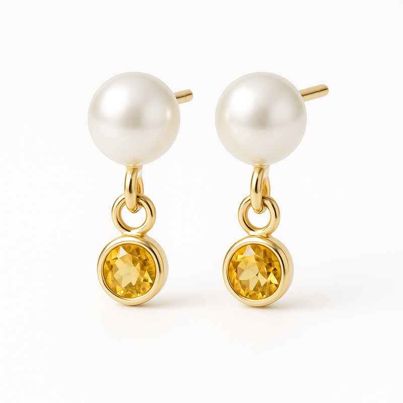 Elegant Minimalist Pearl Earrings with Birthstone Charm Drop Design