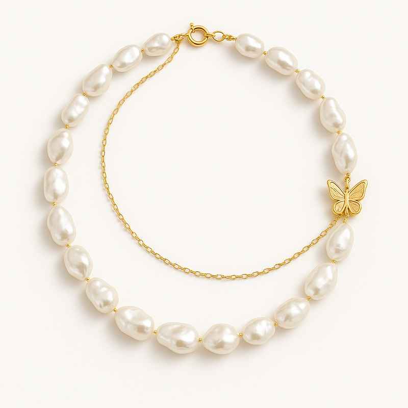Sustainable Baroque Pearl Necklace 14k Gold Plated Butterfly Layering 3 Sustainable Baroque Pearl Necklace 14k Gold Plated Butterfly Layering