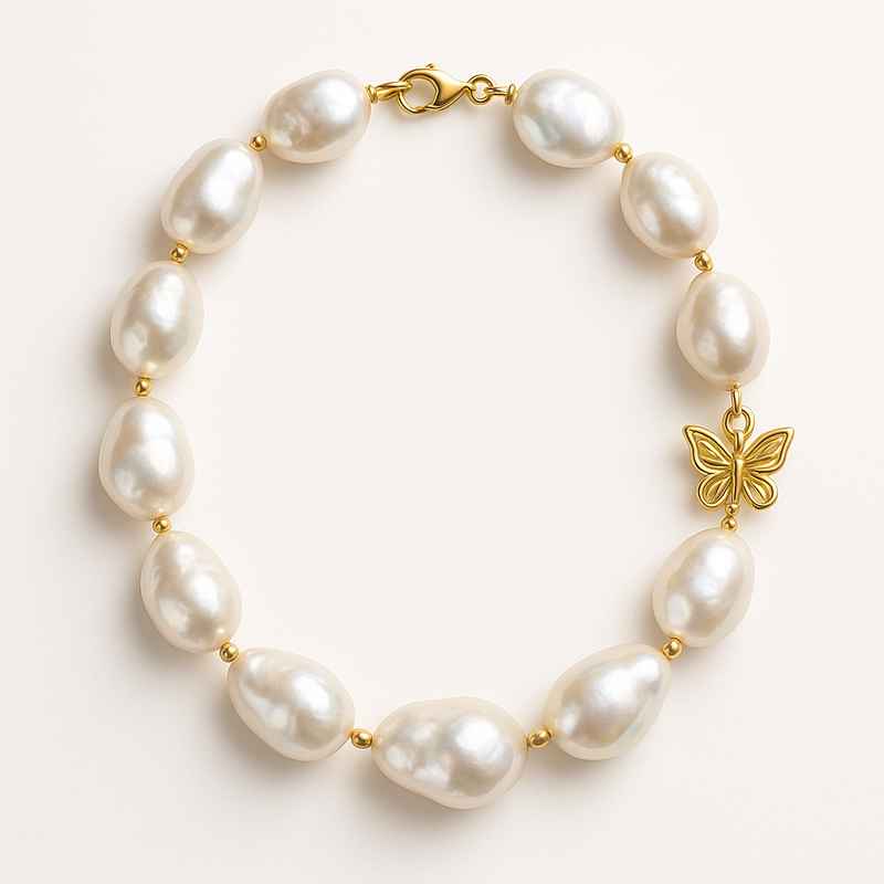 Sustainable Baroque Pearl Necklace with 14k Gold Plated Butterfly 2 Sustainable Baroque Pearl Necklace with 14k Gold Plated Butterfly