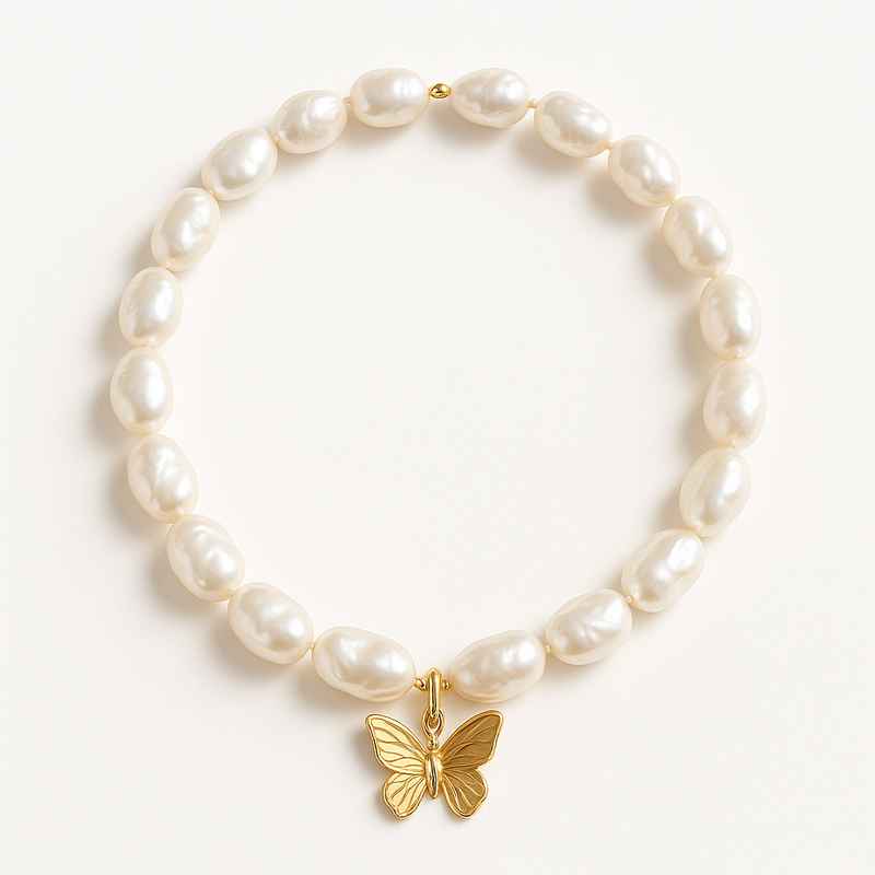 Sustainable Baroque Pearl Necklace with 14K Gold Plated Butterfly 1 Sustainable Baroque Pearl Necklace with 14K Gold Plated Butterfly