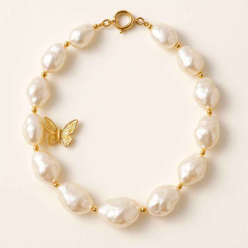 Sustainable Baroque Pearl Necklace with Butterfly Accent Gold Necklace 1 Sustainable Baroque Pearl Necklace with Butterfly Accent Gold Necklace