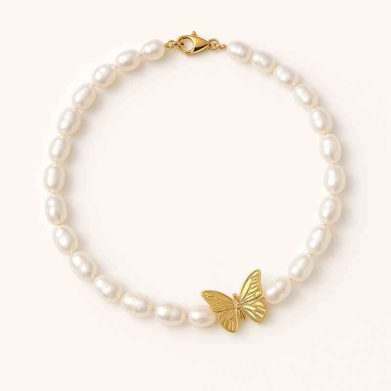 Sustainable Baroque Pearl Necklace with Butterfly Accent, 14K Gold Plated Layering Necklace 2 Sustainable Baroque Pearl Necklace with Butterfly Accent, 14K Gold Plated Layering Necklace