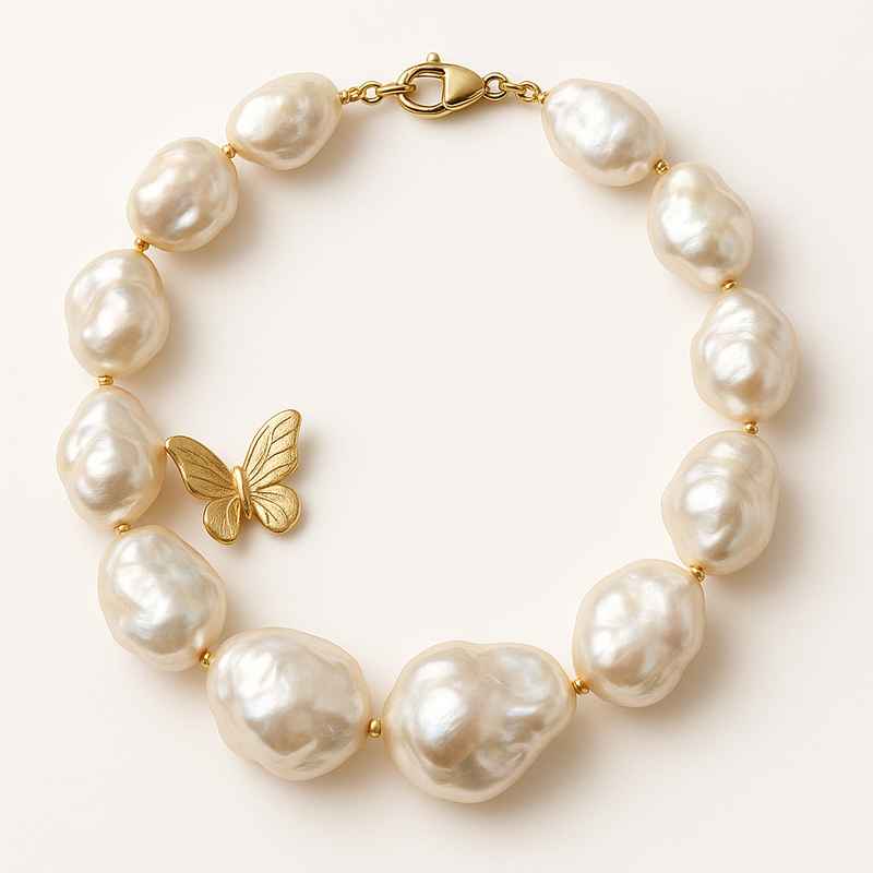 Sustainable Baroque Pearl Necklace with Butterfly Accent Gold Necklace 1 Sustainable Baroque Pearl Necklace with Butterfly Accent Gold Necklace