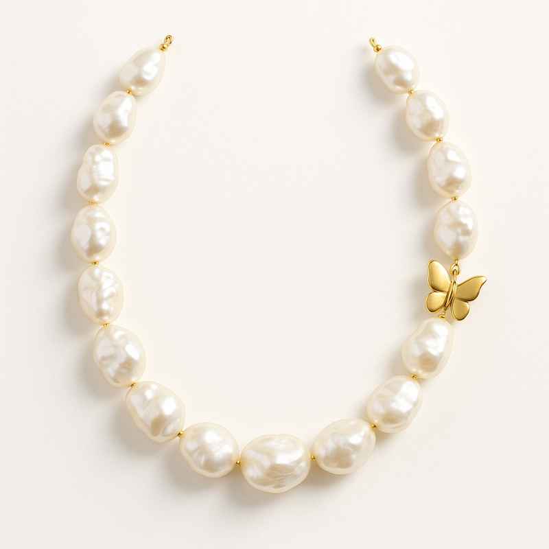 Sustainable Baroque Pearl Necklace with 14k Gold Plated Butterfly Design 2 Sustainable Baroque Pearl Necklace with 14k Gold Plated Butterfly Design
