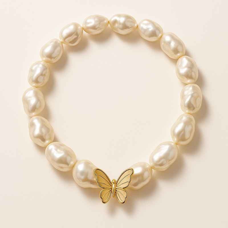 Sustainable Baroque Pearl Necklace with 14k Gold Plated Butterfly 1 Sustainable Baroque Pearl Necklace with 14k Gold Plated Butterfly