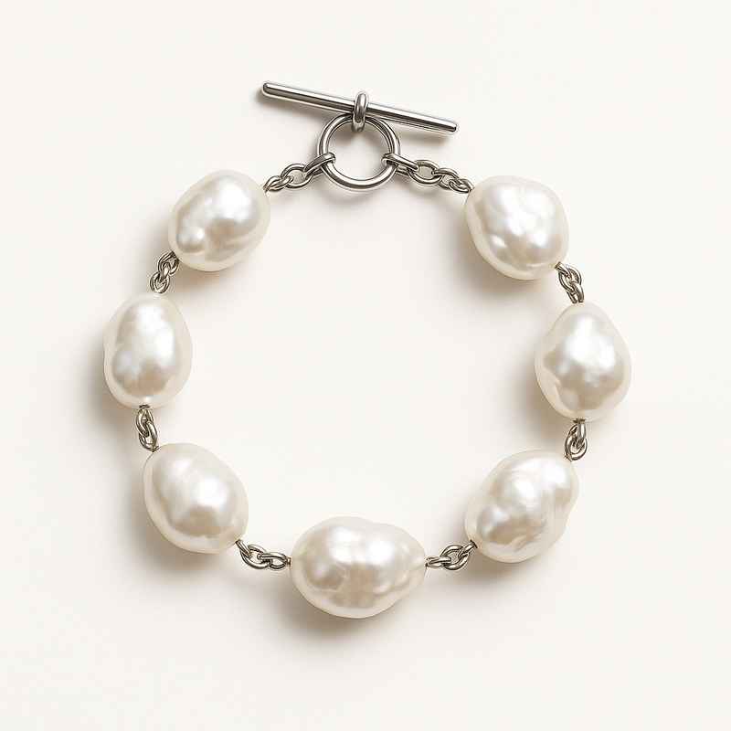 Dainty Baroque Pearl Bracelet with Adjustable Toggle Closure in Stainless Steel