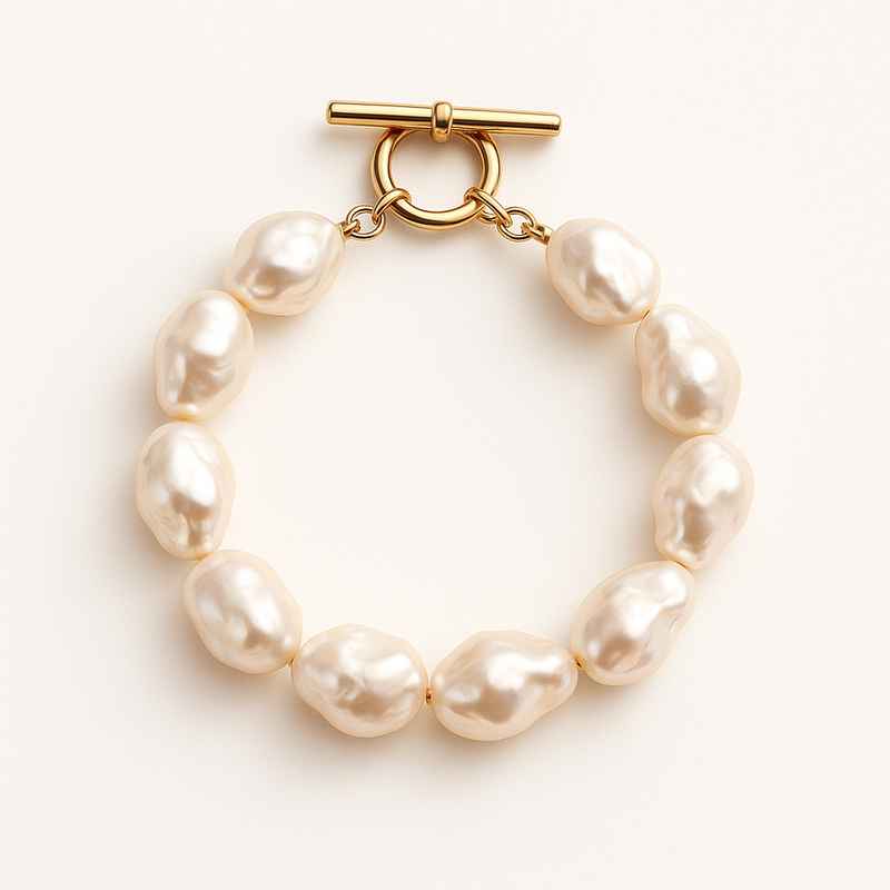 Dainty Baroque Pearl Bracelet with Adjustable Stainless Steel Toggle Closure