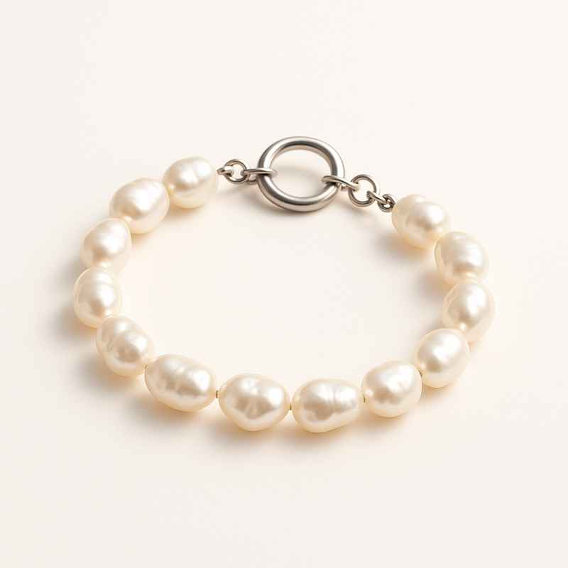 Dainty Baroque Pearl Bracelet with Adjustable Toggle Closure Stainless Steel
