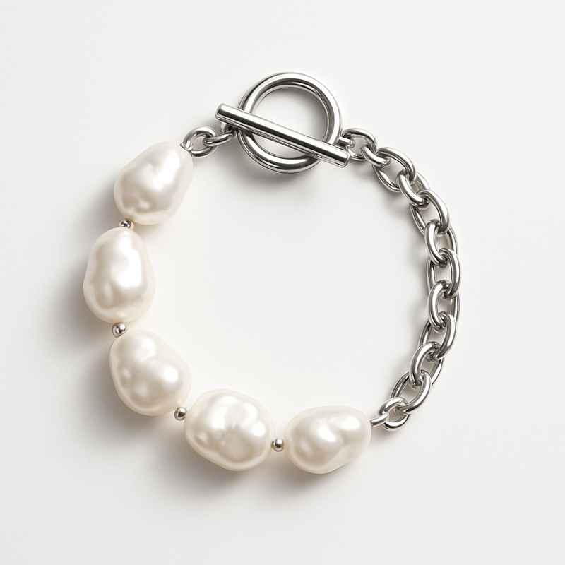Dainty Baroque Pearl Bracelet - Adjustable Stainless Steel Toggle Closure