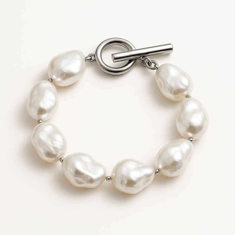 Dainty Baroque Pearl Bracelet with Adjustable Stainless Steel Toggle Closure